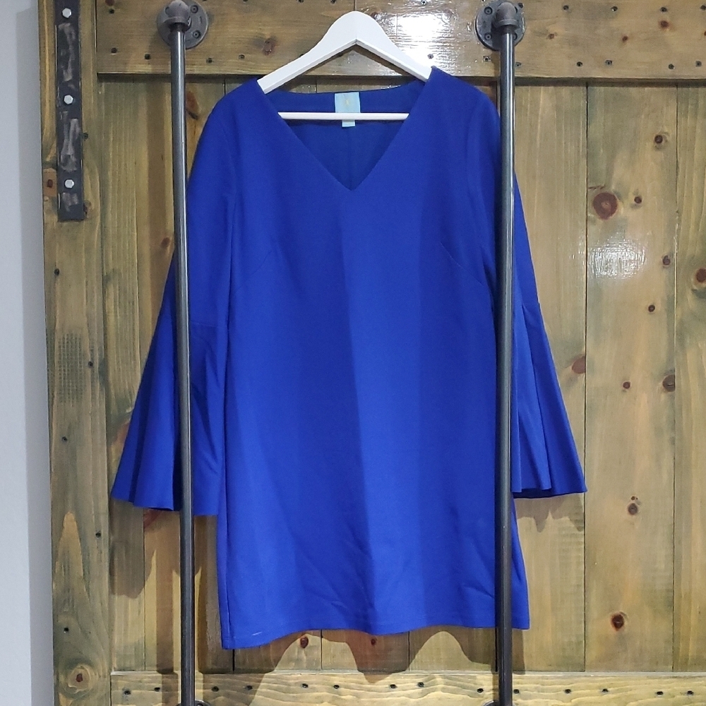 CeCe Elegant Solid Blue Women's Dress Wedding Guest Event Classy Monochrome